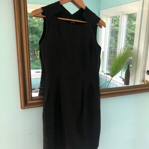 Silk Black Theyskens Theory Cocktail Dress Size 2 with Geometric Neck Detail